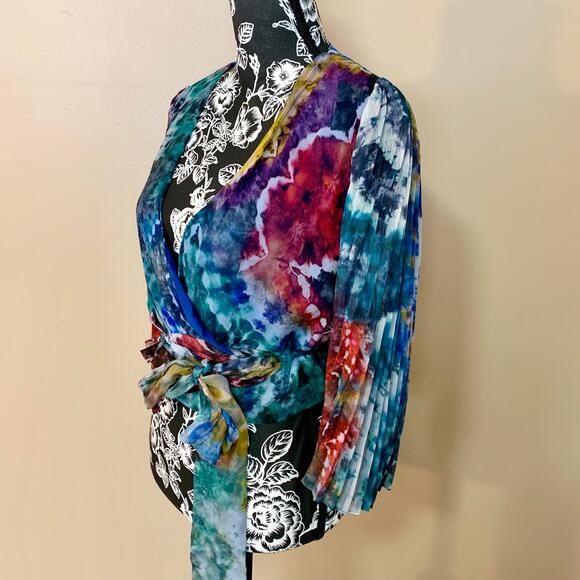 Alice + Olivia Wrap Blouse In Tie Dye Kaleidoscope - Picture 2 of 9